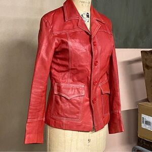 Chic Red Leather Jacket for Women
